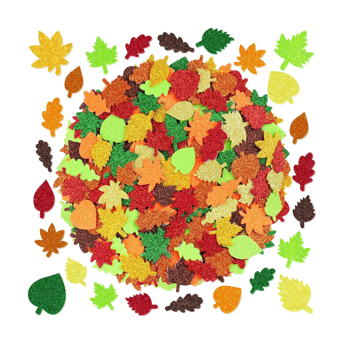 581 PCS Fall Leaf Foam Stickers, Glitter Autumn Leaf Stickers, 8 Colors