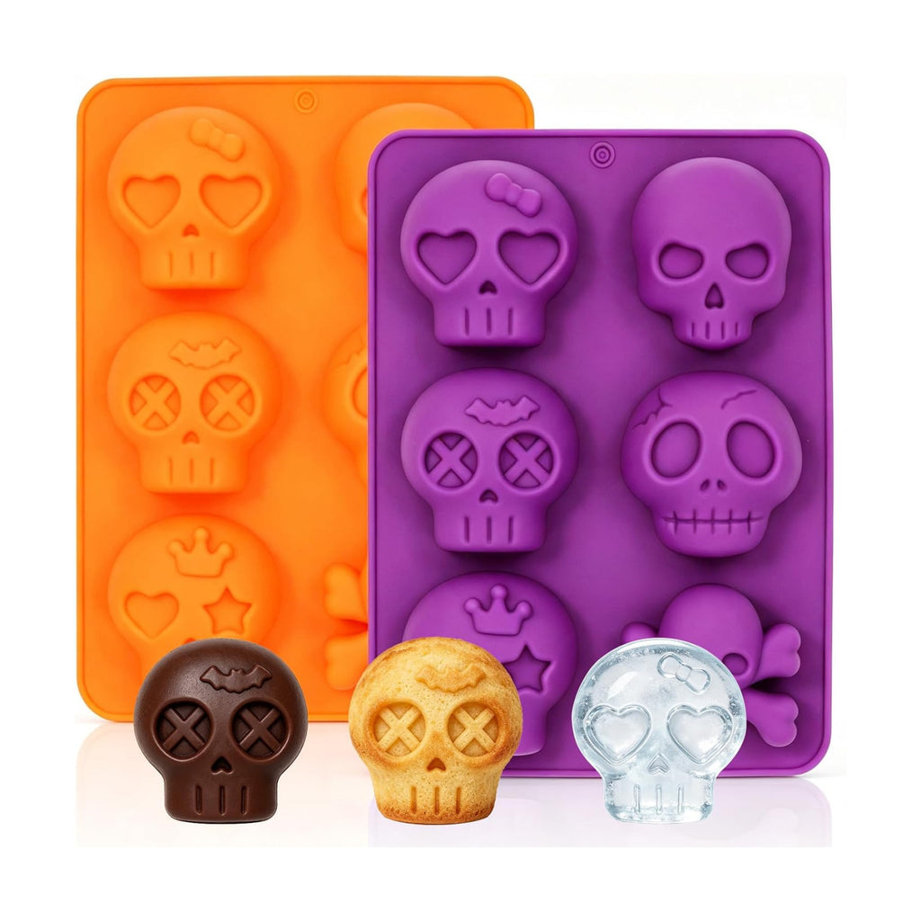 Halloween 2-Pack Skull Silicone Baking Molds Pan - 6-Cavity for Cakelet & Chocolate, BPA-Free Food Grade, Non-Stick Easy Release & Dishwasher Safe