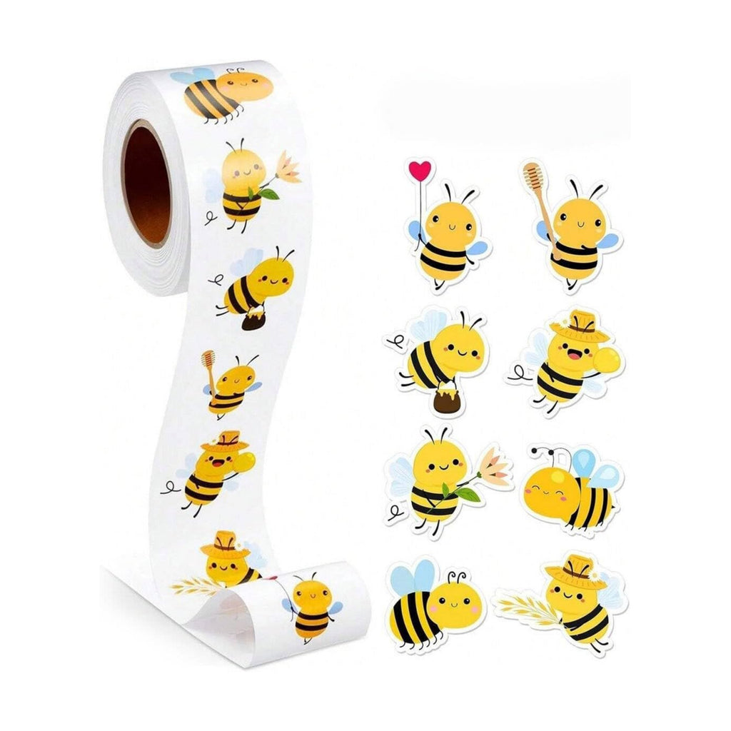 500PCS Cute Bee Stickers Roll Waterproof Vinyl Cartoon Decals Adhesive Honeybee Stickers for Kids Party Scrapbooking Gift Bags Envelopes Crafts Teens Adults Water Bottle Notebook Luggage Phone Case