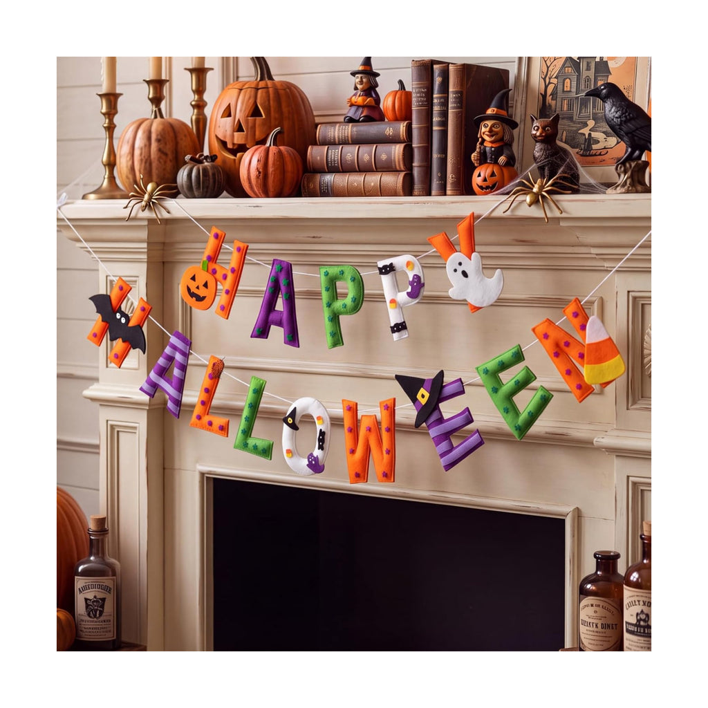 Mindsoft 2 Pcs Happy Halloween Felt Garland 6.56 ft Halloween Decorations
