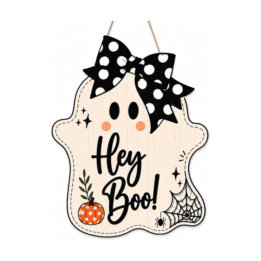 Halloween Party Decorations - Hey Boo Wooden Ghost Sign for Front Door