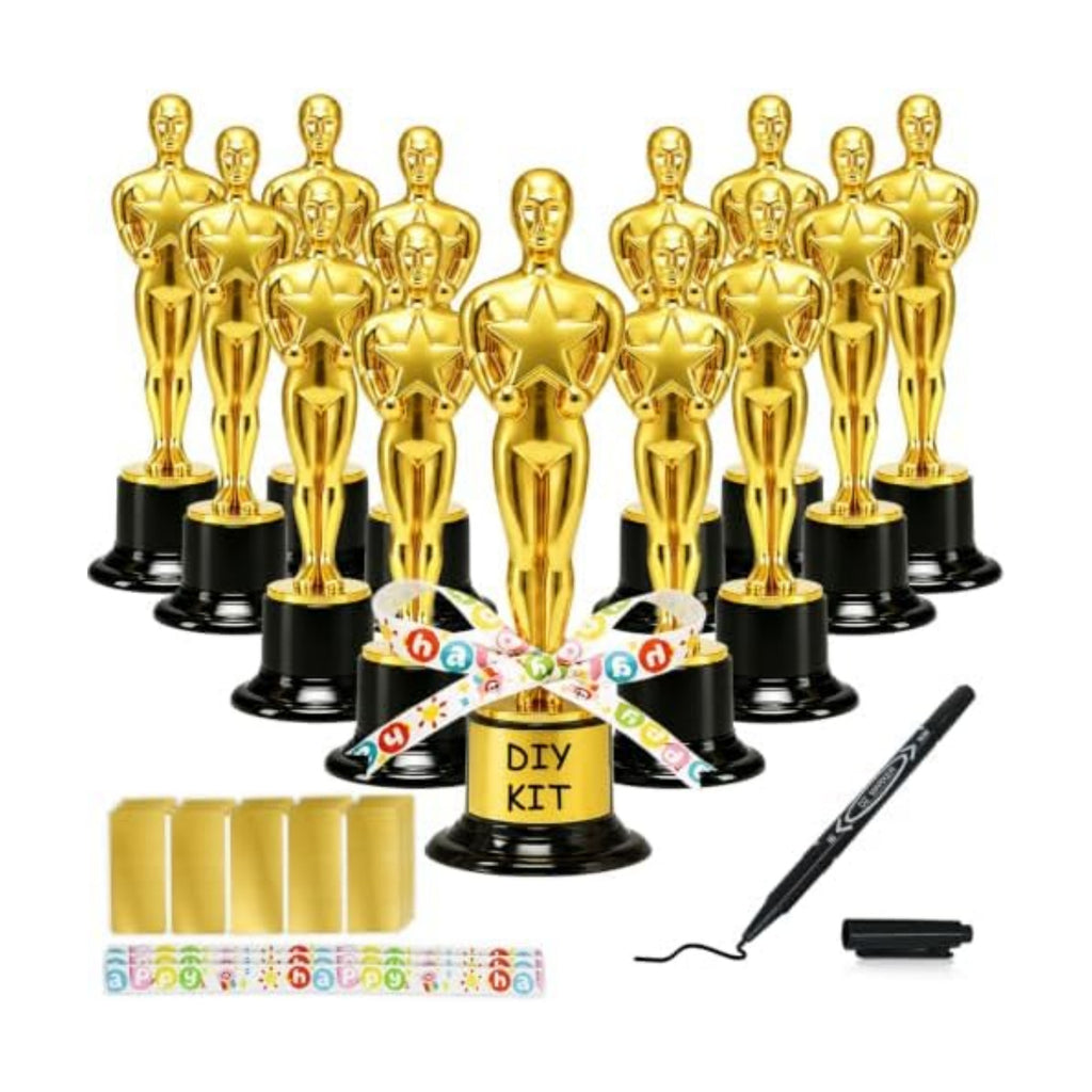30 Pack Mini Award Trophies with Stickers, Marker & Ribbons