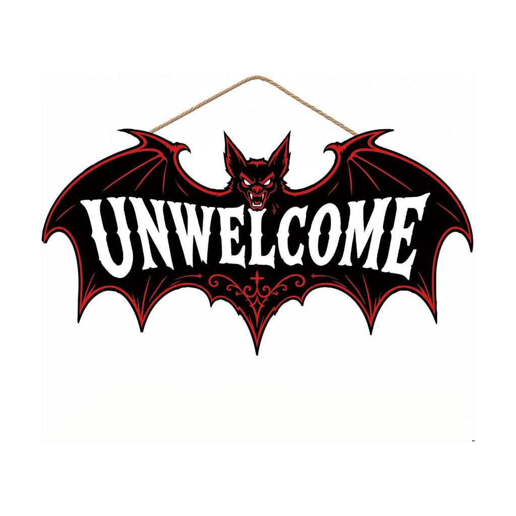 Halloween Decorations - Funny Gothic Bat Wooden Sign for Front Door