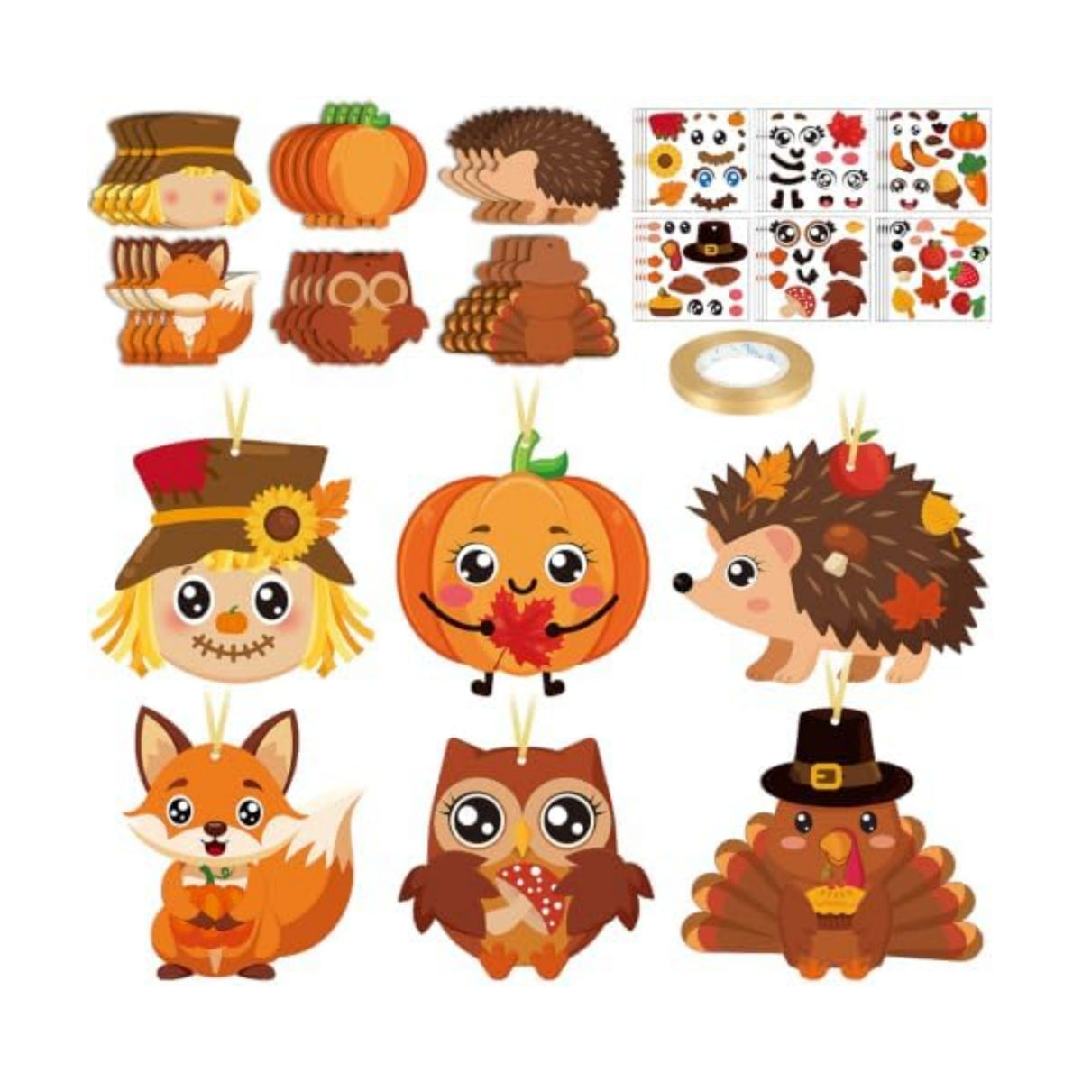 Fall Crafts for Kids Adults 24 Sets DIY Animal Ornament Thanksgiving Stickers Make Your Own Turkey Scarecrow Pumpkin Owl Arts and Crafts Decorations for Autumn Harvest Home Classroom Party Favors