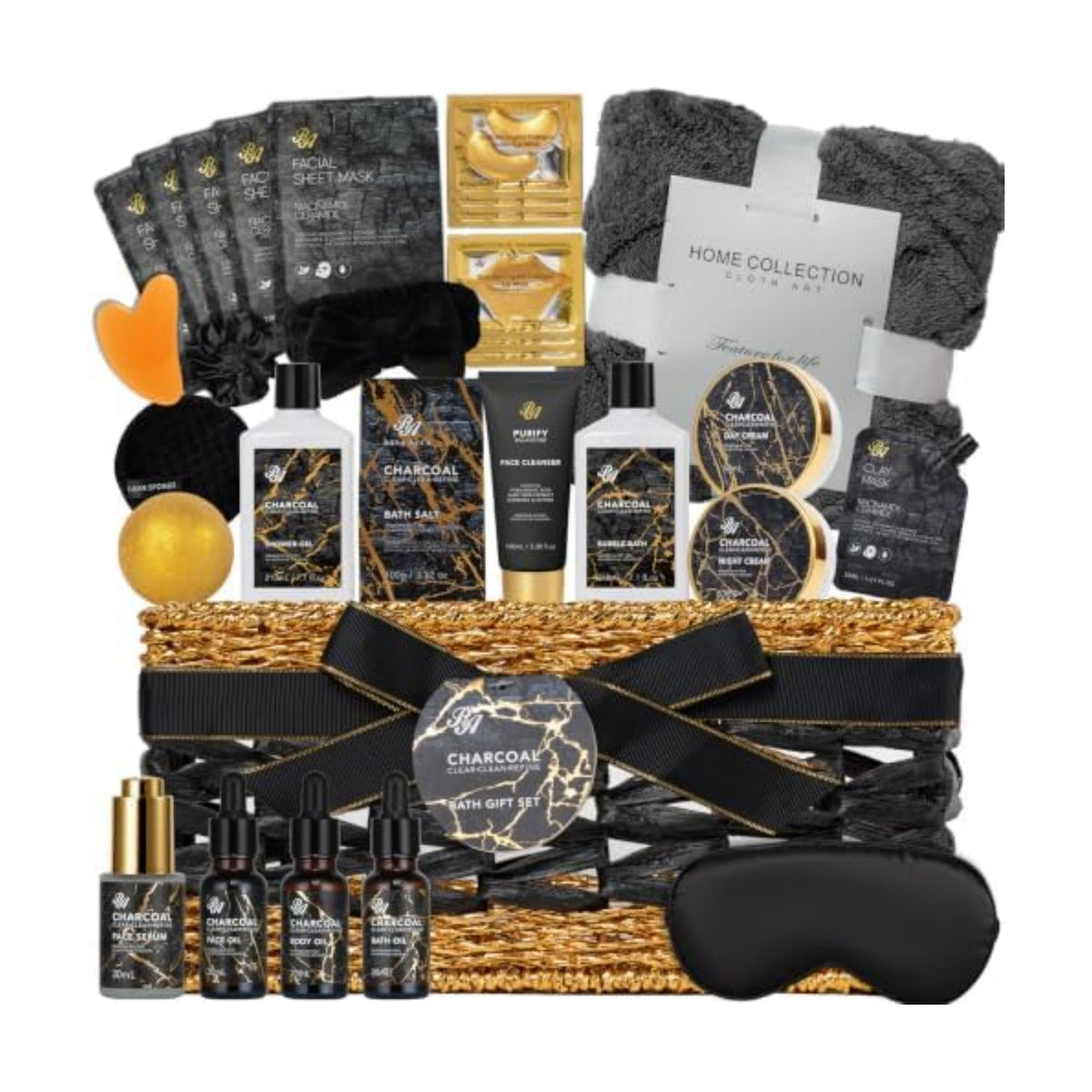 Gifts for Women & Men, 35 Pcs Charcoal Spa Gifts Basket, Get Well Soon Set