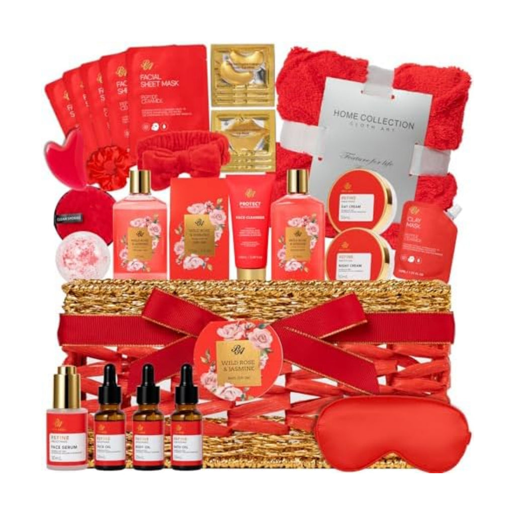 35 Pcs Birthday Gifts for Women, Rose Home Spa Gifts Basket, Self-Care Set