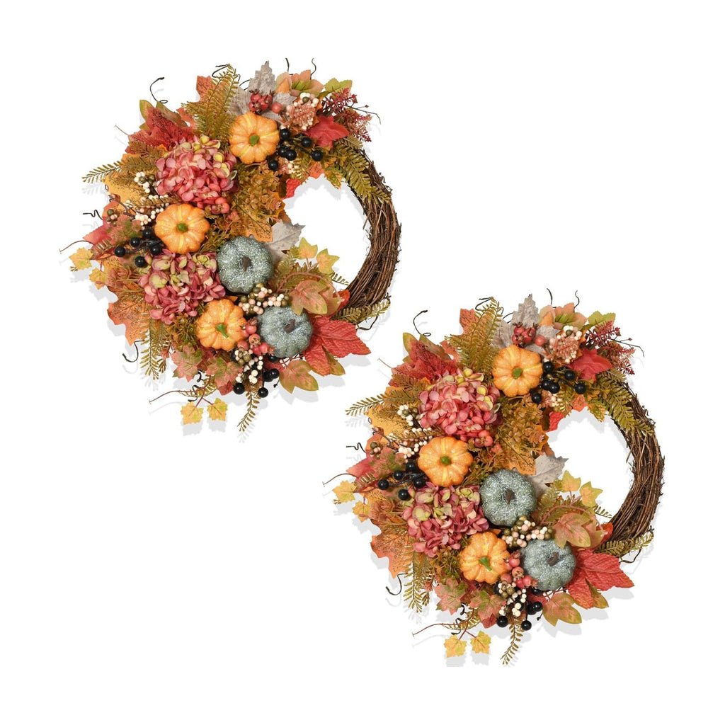 Fall Wreaths for Front Door, Artificial Pumpkin Hydrangea Autumn Wreath