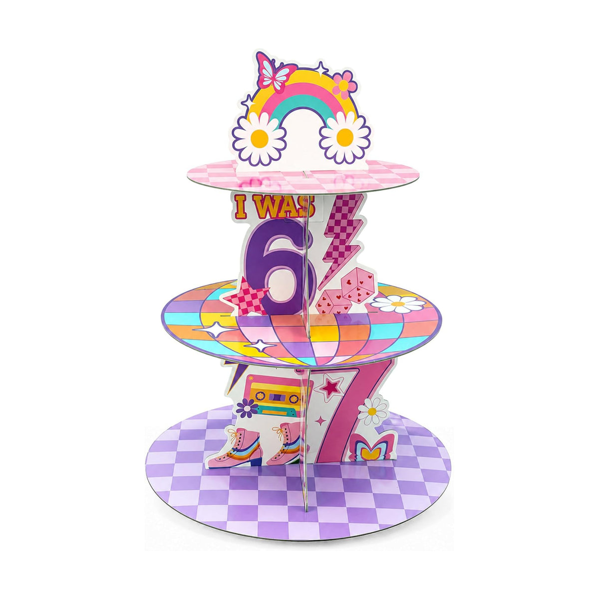 Groovy 67 Cupcake Stand - 3Tier I was 6 Now I'm 7 Dessert Holder