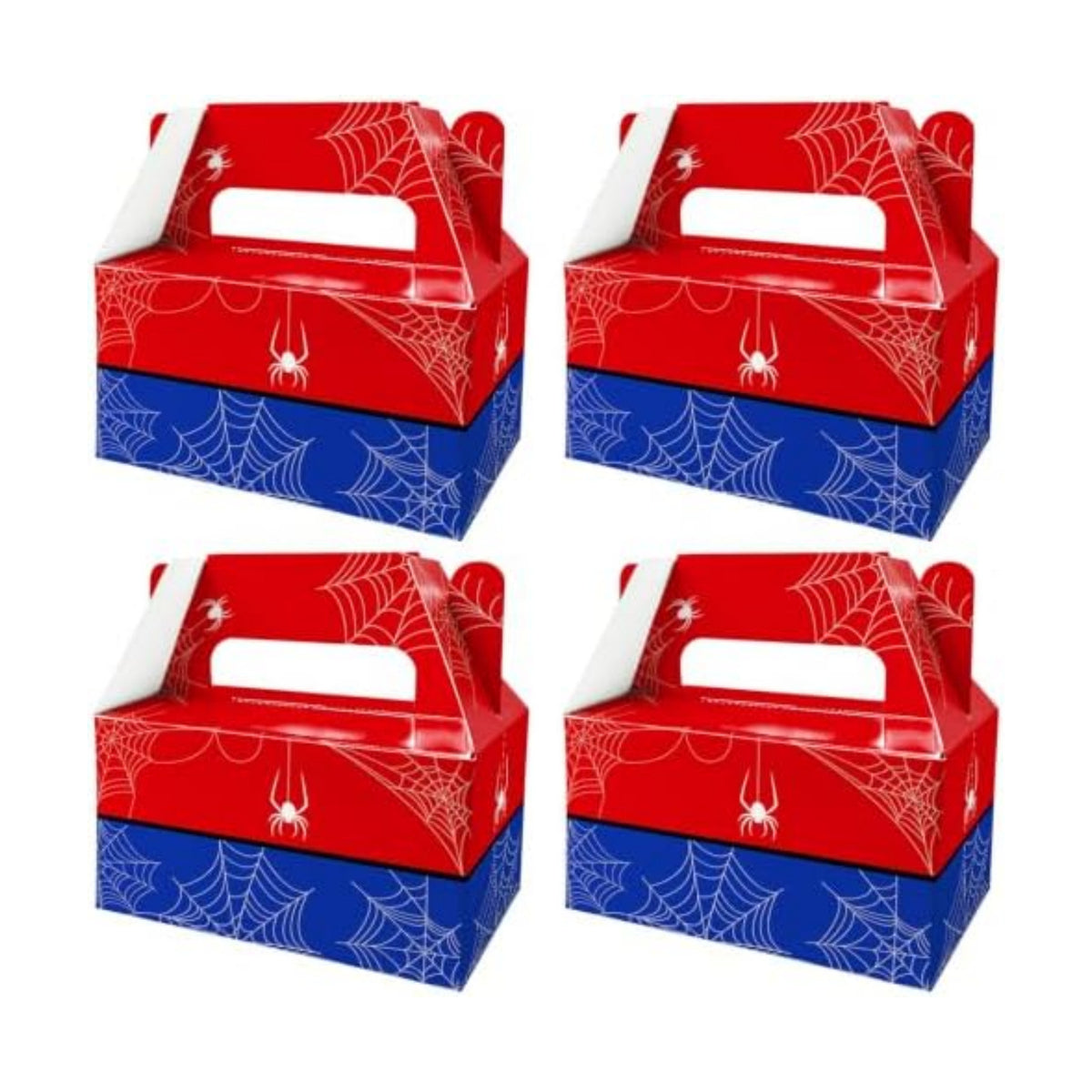 12 Pack Red Blue Spider Web Party Favor Boxes Comic Superhero Treat Bags