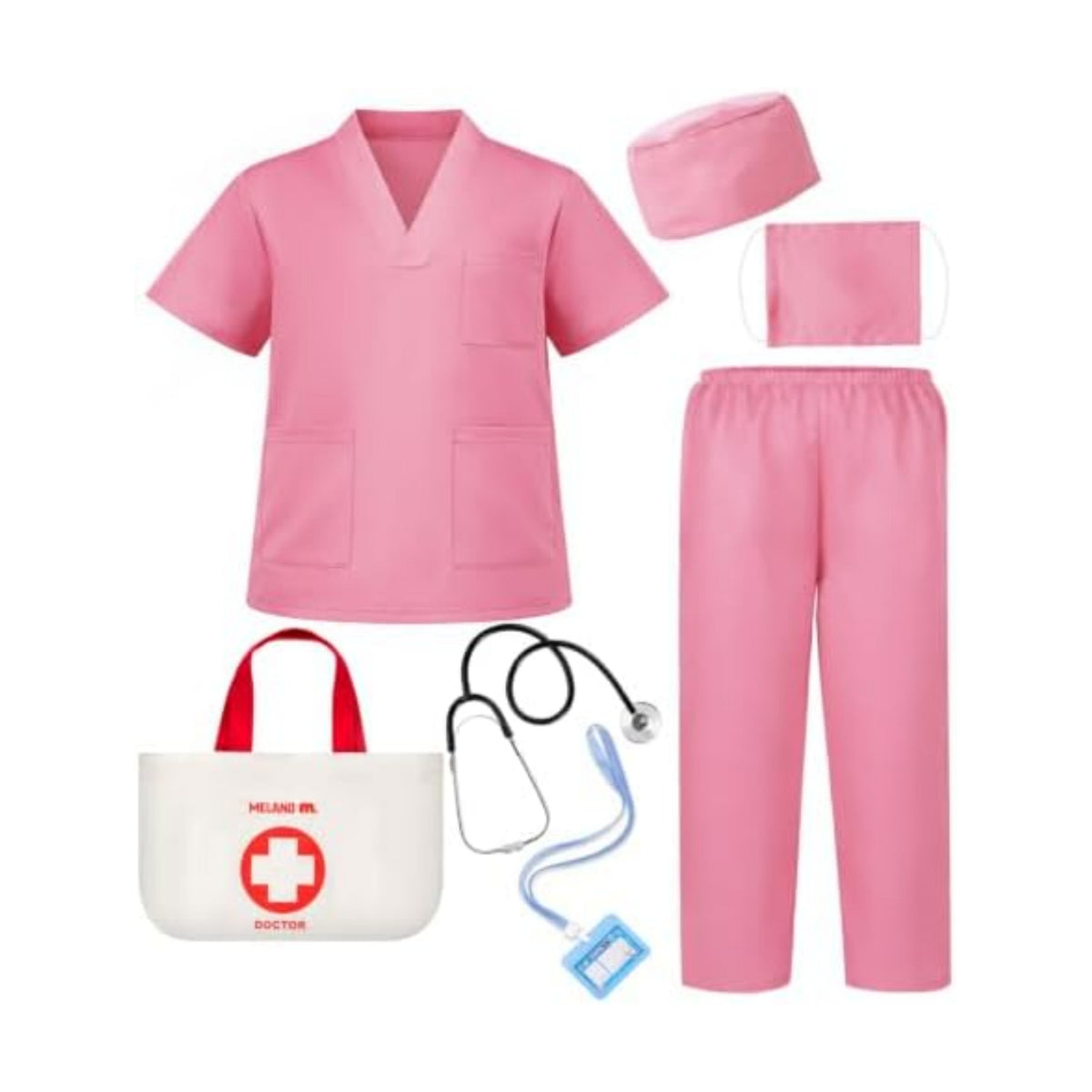 Meland Doctor Costume for Kids 3-10, Pretend Play Career Dress Up with Bag