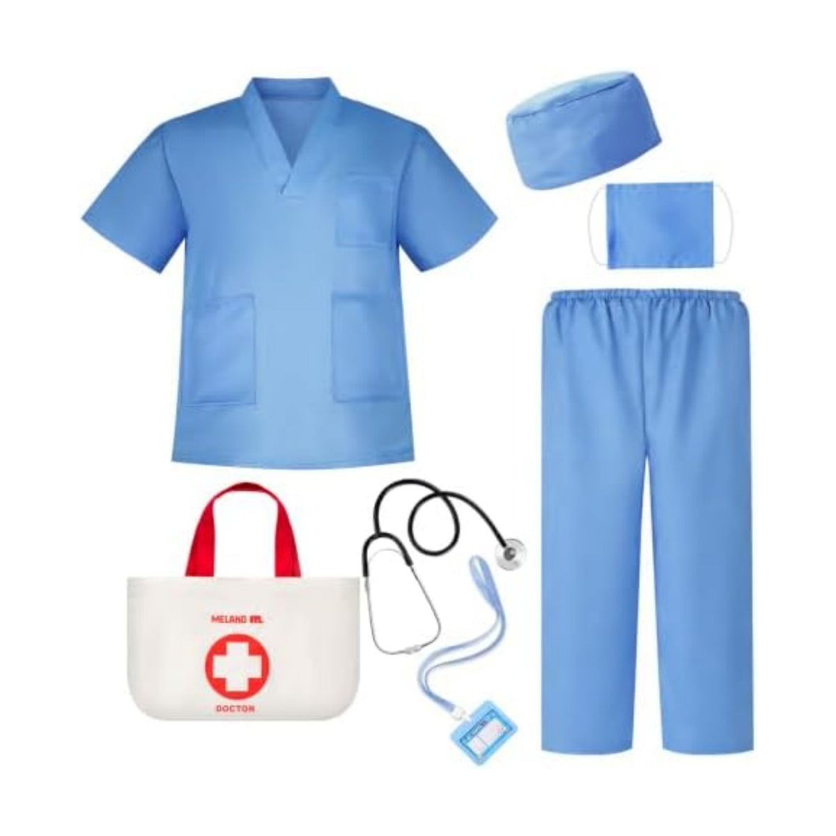 Meland Doctor Costume for Kids 3-10, Pretend Play Career Dress Up with Bag