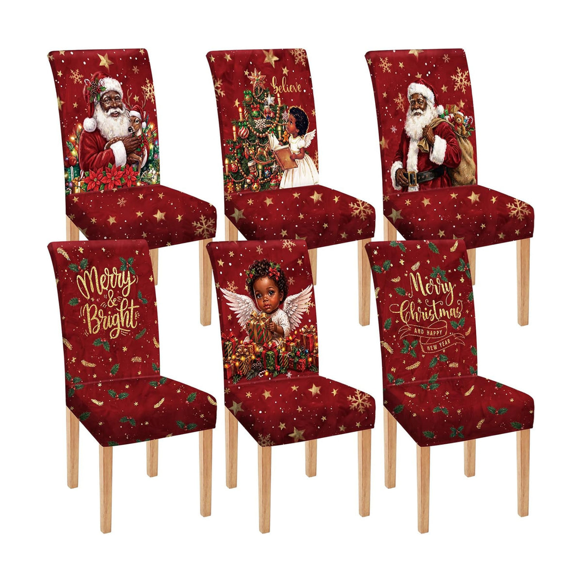 Moukeren 6 Pcs Christmas African American Dining Chair Covers