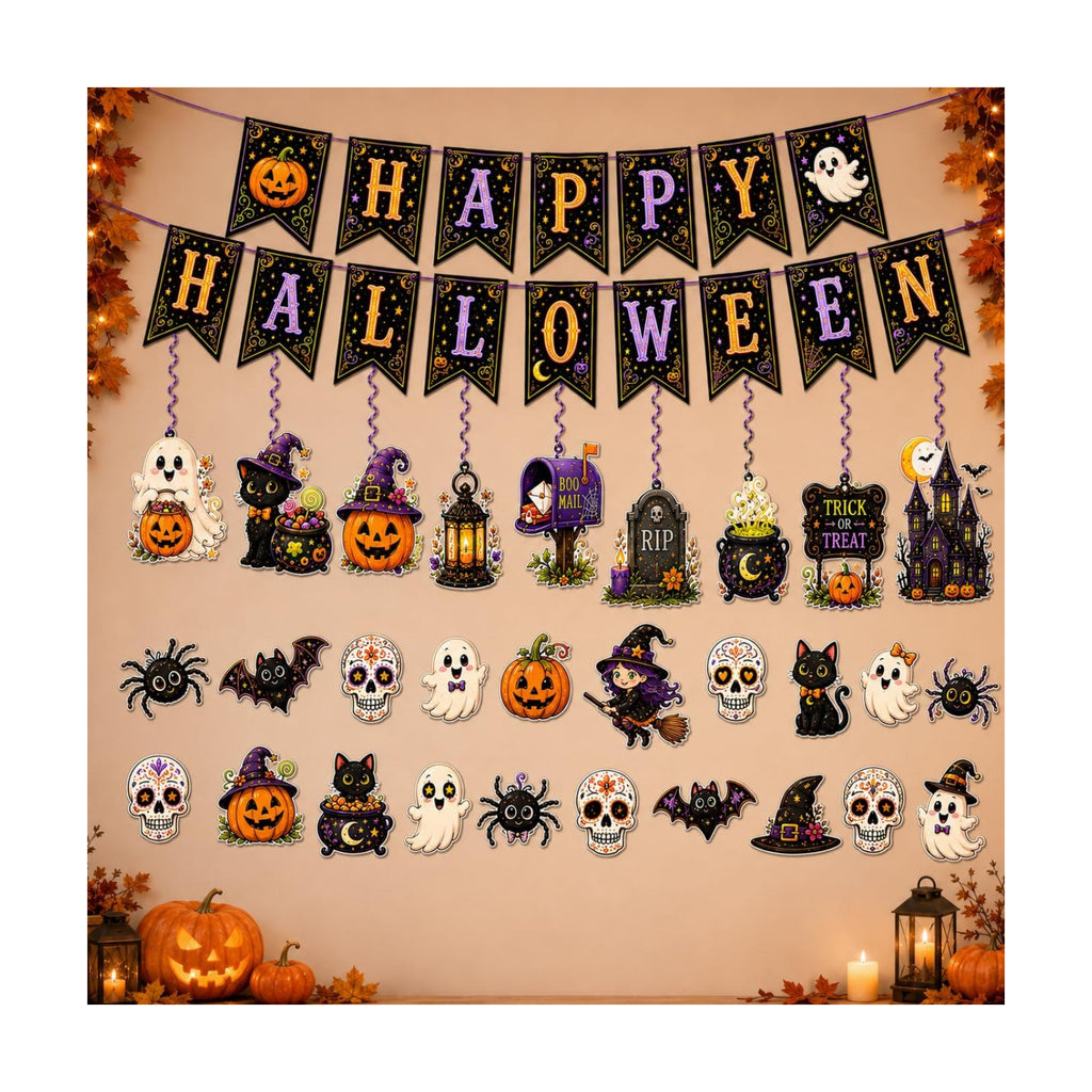 Halloween Party Happy Banner Sets for Home Office Classroom Room