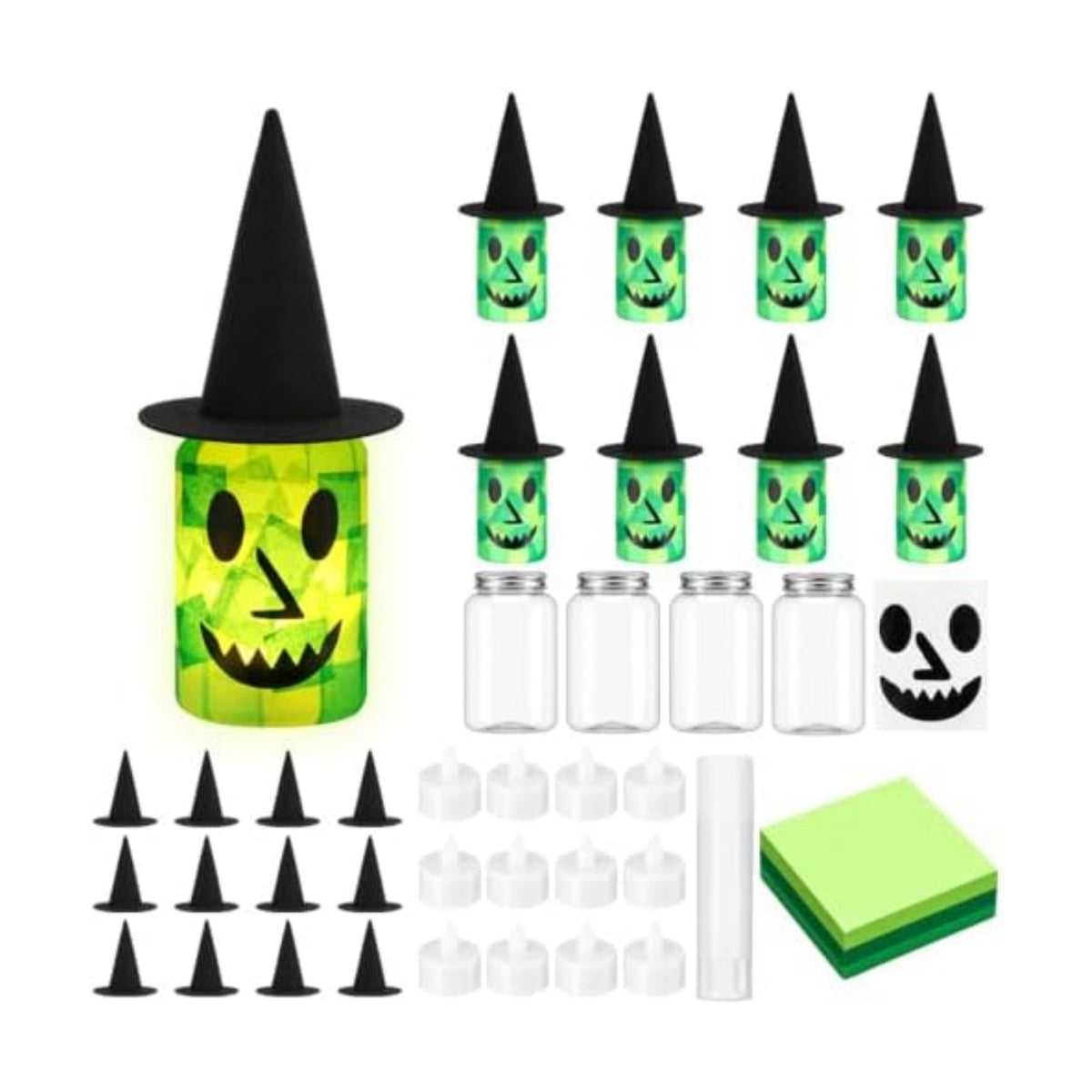 Qinyoung 12 Pcs Halloween Witch Crafts Witch Mason Jars with LED Light