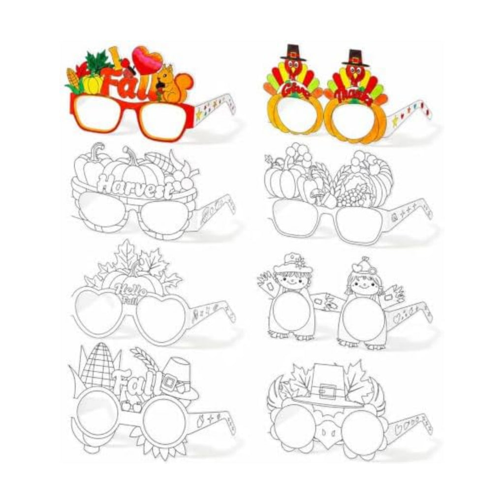 32Pcs Fall Thanksgiving Craft Bulk Coloring Glasses DIY Arts Kit for Kids