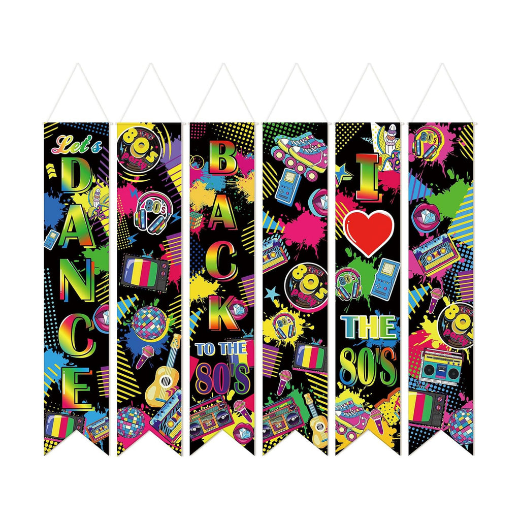 Hahafelt 6 Pcs 80s Party Decoration Banners 61 Inch Back to the 80's Bulletin Board Banner Retro Groovy Nostalgic Disco Porch Door Hanging Decor for Wall Classroom Office 1980s Birthday Party Supplies