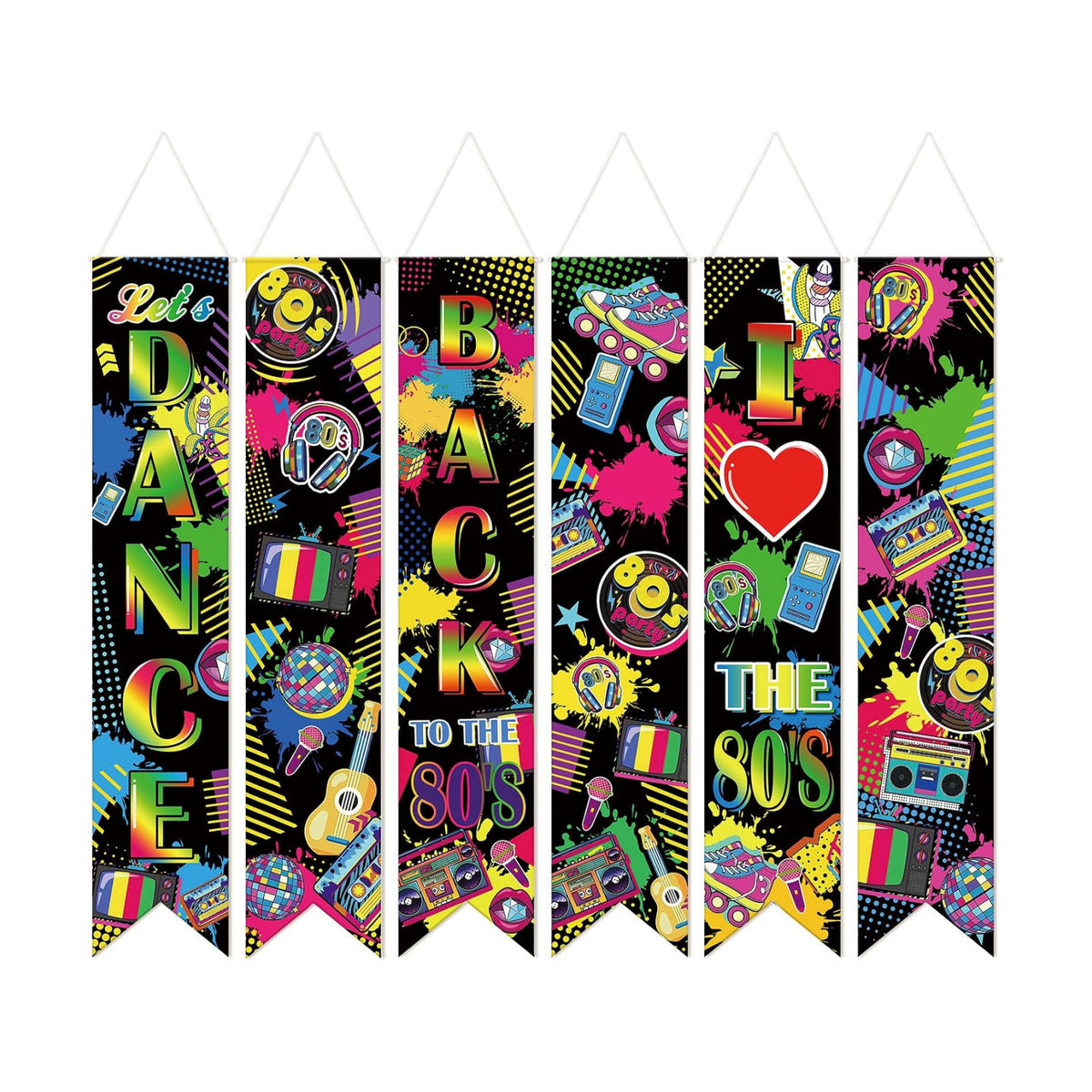 Hahafelt 6 Pcs 80s Party Decoration Banners 61 Inch Back to the 80's Bulletin Board Banner Retro Groovy Nostalgic Disco Porch Door Hanging Decor for Wall Classroom Office 1980s Birthday Party Supplies