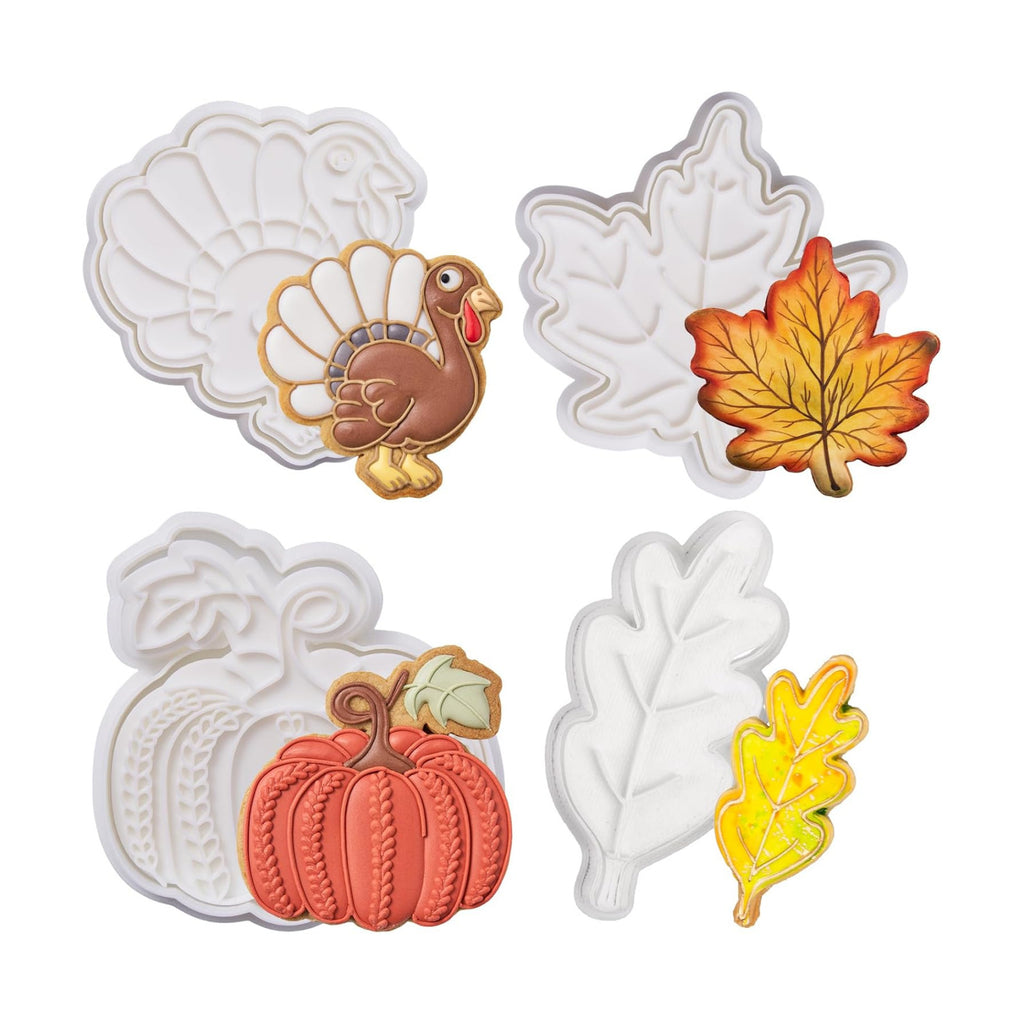 Thanksgiving Cookie Cutter Set of 4 Pumpkin Oak Leaf Turkey Baking 3.5" Cutter Molds Gifts Decorative Kitchen Cake Supplies
