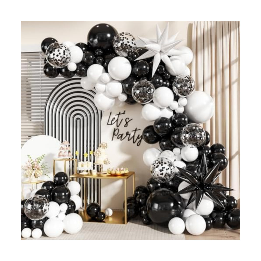 Black and White Balloons Arch Kit for Birthday New Year Party Decor