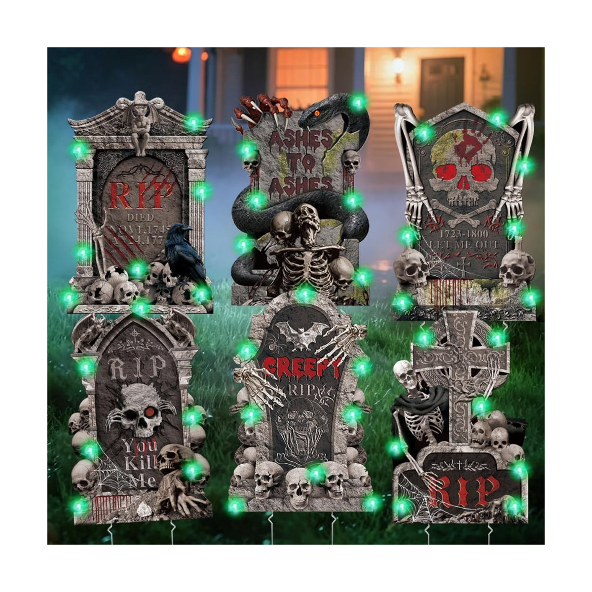 6Pcs 26" Large Halloween Tombstone Yard Signs, Outdoor Gravestone Decor for Graveyard with Stakes, Scary Cemetery Lawn Garden Decorations for Party