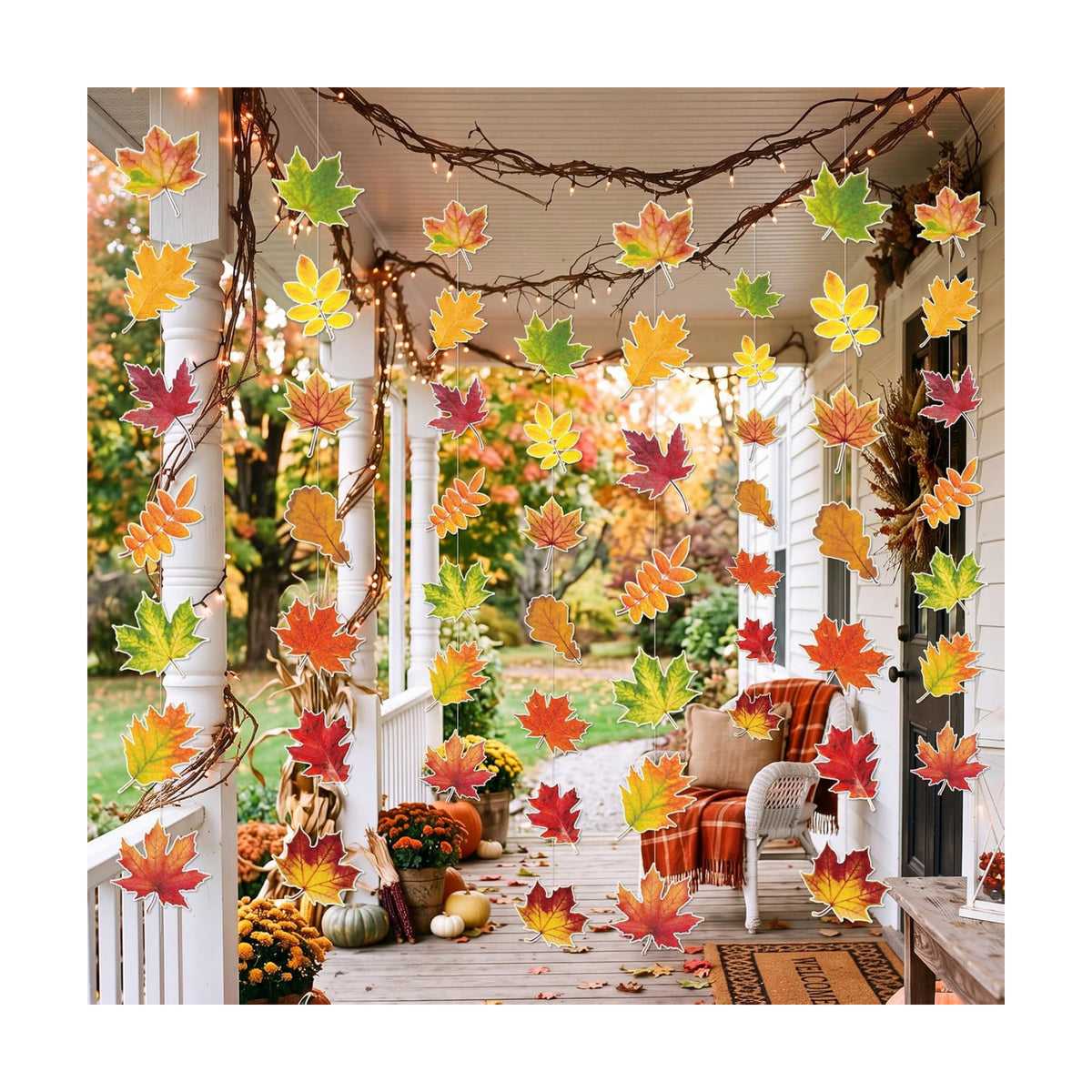 Xinnun 8 Pcs Fall Leaf Hanging Garland Realistic Maple Party Decorations