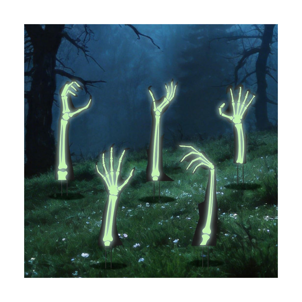 5 Pack Halloween Black Hands Yard Signs with Stakes – Larger Size, Scary Silhouette Outdoor Decorations for Lawn, Garden, Yard – Night Glowing Effect After Daylight Absorption