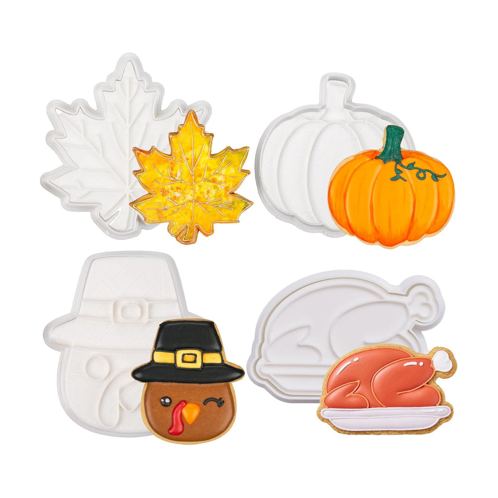 Thanksgiving Cookie Cutter Set of 4 Pumpkin Maple Leaf Turkey Baking 3.5" Cutter Molds Gifts Decorative Kitchen Cake Supplies
