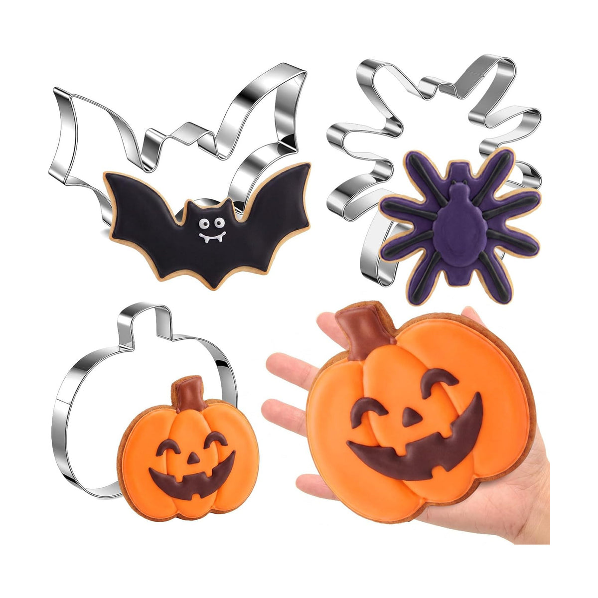 Teenyyou 3 Pcs 7.5 Inch Large Halloween Cookie Cutters Set Extra Large Pumpkin Bat Spider Shapes Stainless Steel Metal Giant Cookie Cutters Molds for Halloween Day Baking Party Kitchen Accessories