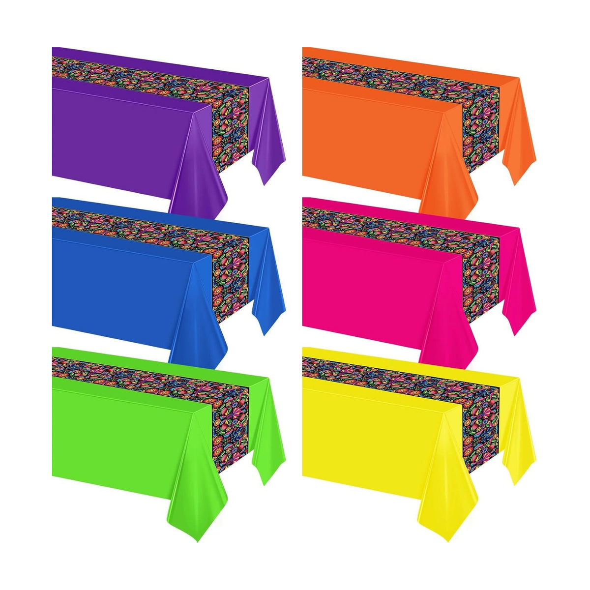 6 Pcs Mexican Fiesta Plastic Tablecloth,108 x 54 Inch