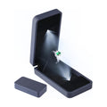 sunking Navy Blue Italian Leather Engagement Ring Box, LED Rotating Proposal Ring Case with Cool White Light, Slim Pocket Size Ring Display Holder for Anniversary, Wedding & Surprise Proposal