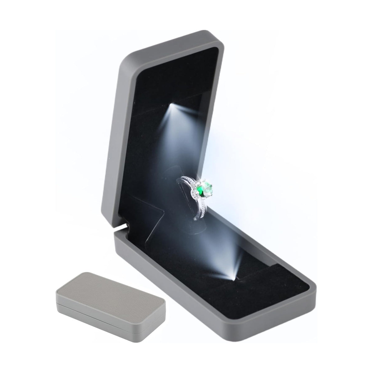 sunking Gray Italian Leather Rotating Engagement Ring Box For Proposal Wedding Day Anniversary Ring Box With Led Light Fits Ring Sizes 3-12