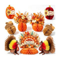 Paper Jazz Thanksgiving Honeycomb Table Decorations, Turkey and Pumpkin Centerpieces, Fall Autumn Theme Decor Set of 9, Indoor Tabletop Centerpiece for Thanksgiving Party Home Dining Table