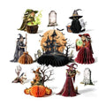 PAPER JAZZ Halloween Honeycomb Table Centerpieces, 9 Pcs Spooky Witch Halloween Decor with Haunted House Tombstone Skeleton Decorations, Halloween Party Desktop Ornaments for Indoor Home Dinner Table
