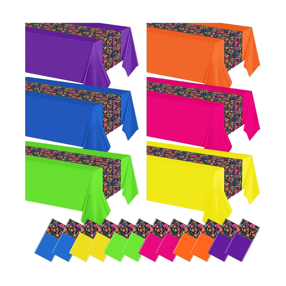 12 Pcs Mexican Fiesta Plastic Tablecloth,108 x 54 Inch