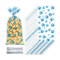ZYLOP 50 Pcs Blue Dog Treat Bags - 5 x 11 Inch Clear Cellophane Dog Gift Bags with 60 Silver Twist Ties, Paw Print Bags for Pet Treats, Cat Treats, Candy, Cookies & Party Favors