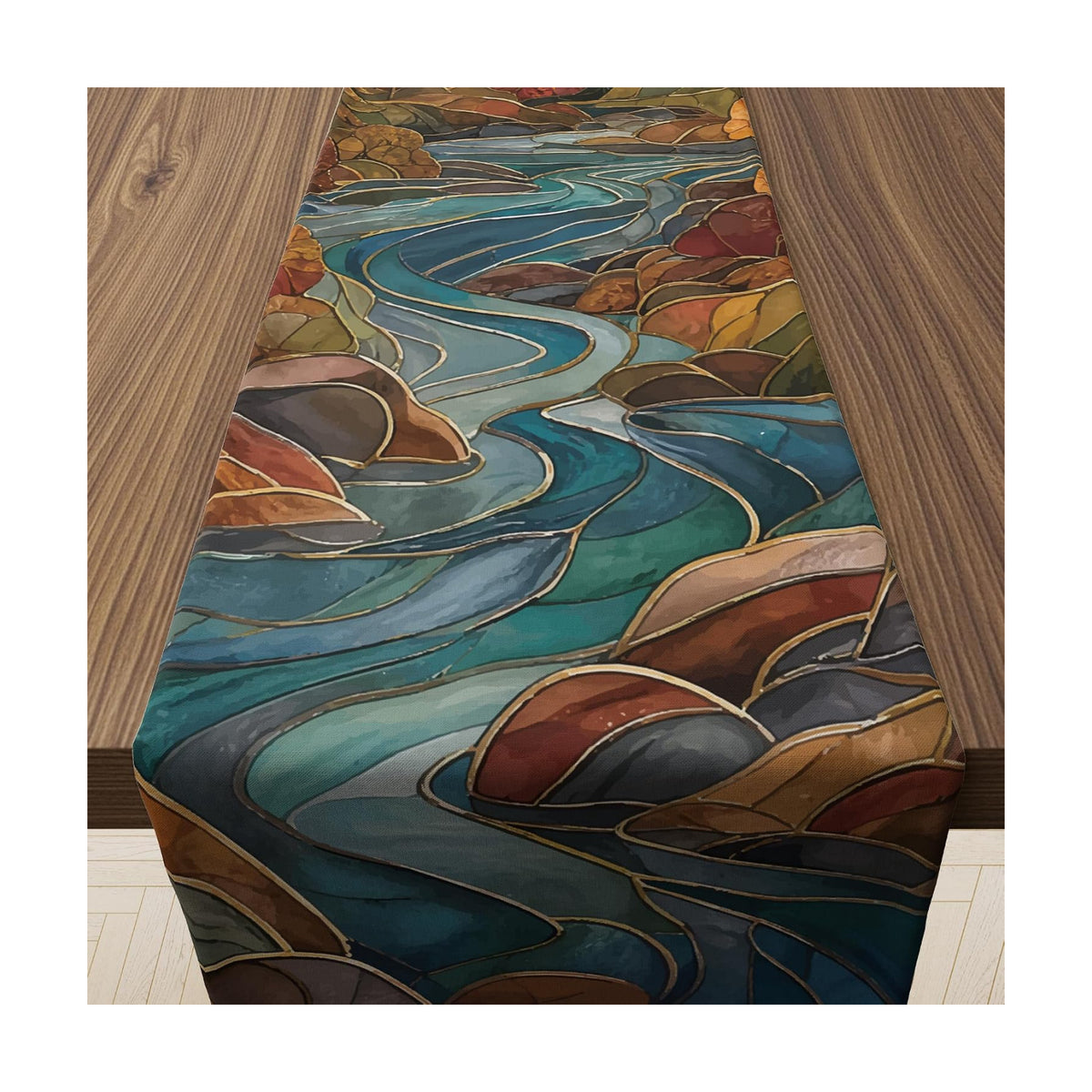 Fall Decorations for Home - Stained Glass Mountain River Fall Table Runner