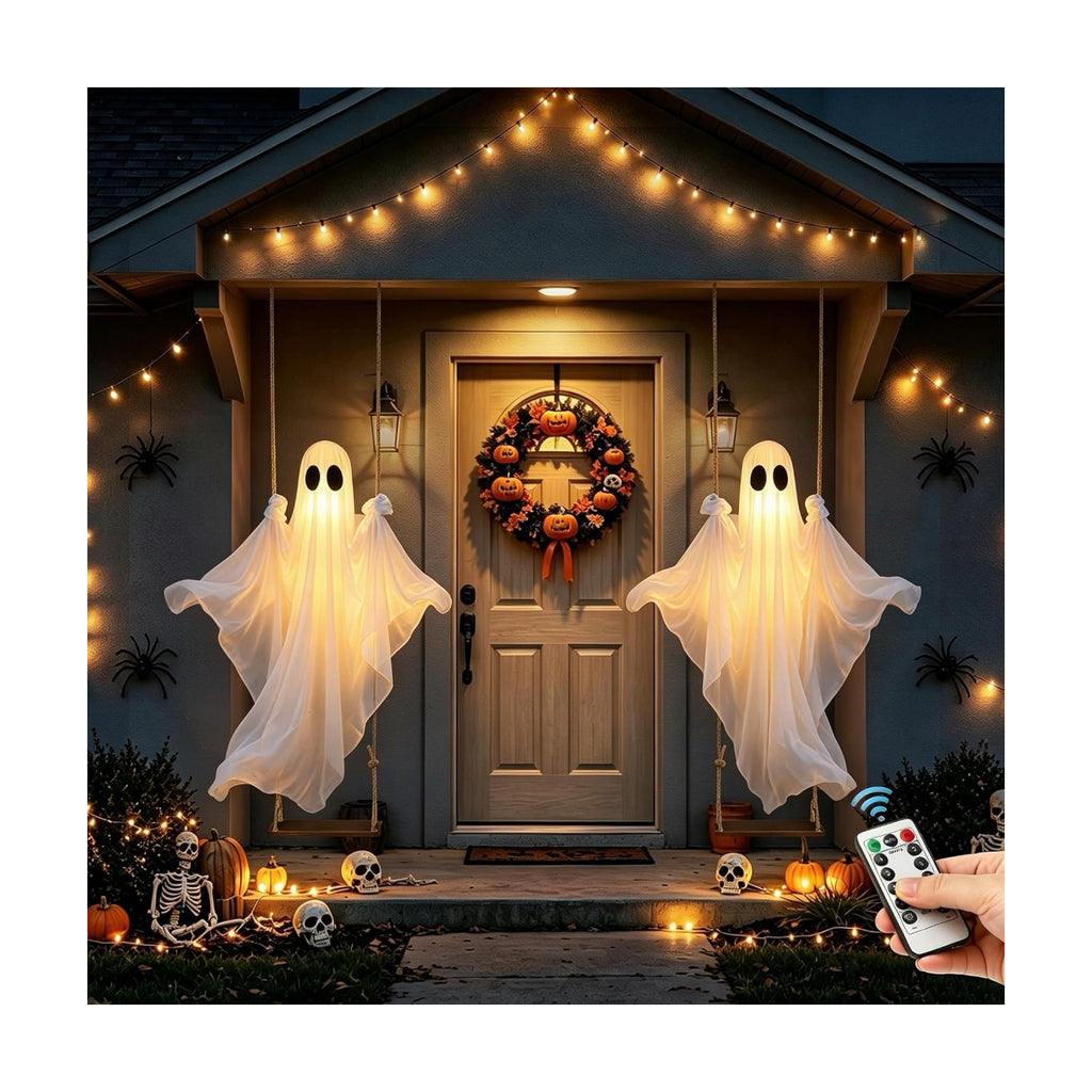 2 Pack Halloween Decorations Outdoor – Hanging Swing Ghost 4-8FT
