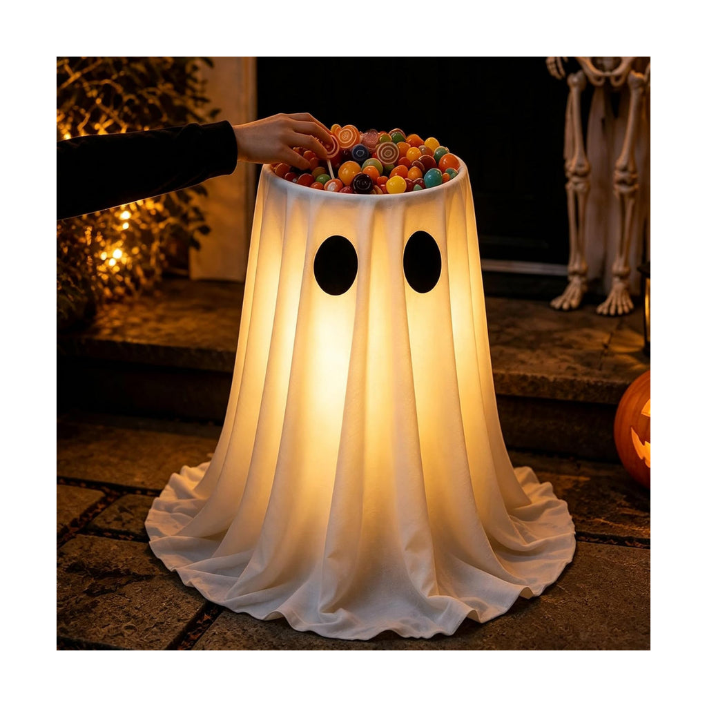 30" Glowing Ghost Candy Bowl Stand - Halloween Decorations Outdoor