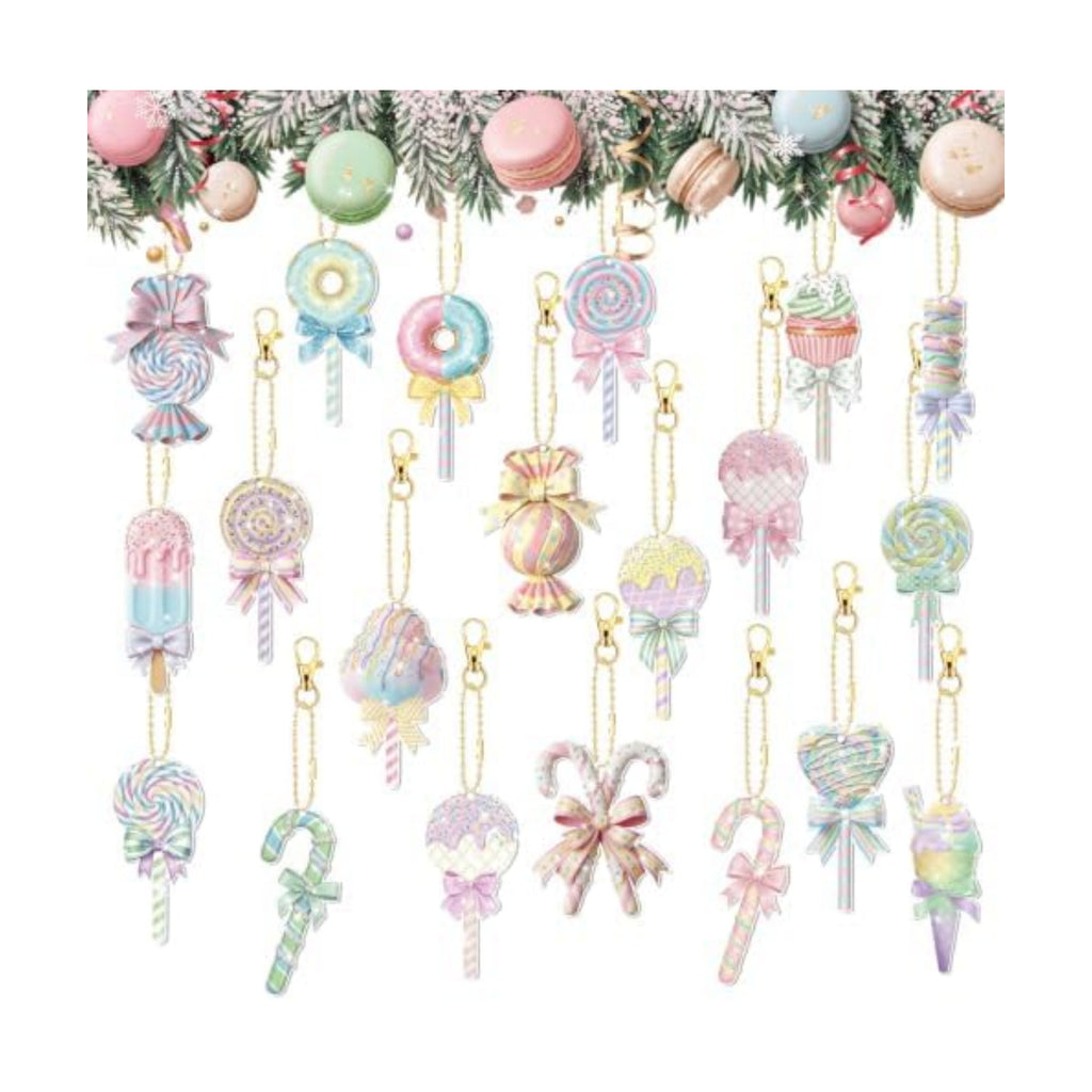 Tondiamo 20 Pcs Christmas Macaron Candy Diamond Painting Keychain Kits 5d DIY Diamond Art Pendants Double Sided Hanging Key Chains for Christmas Party Decoration DIY
