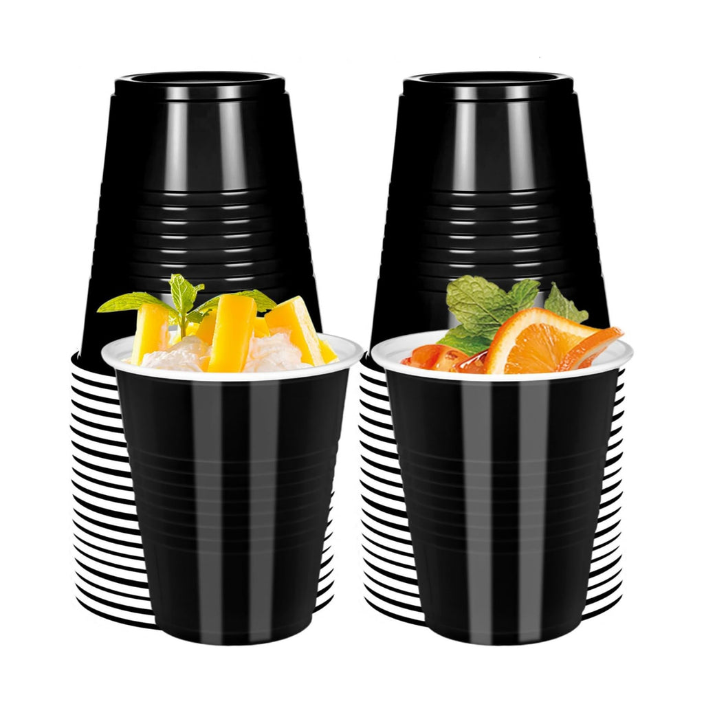 Vumdua Black Plastic Cups Disposable Cups, 12 oz Halloween Party Cups for Halloween, Birthday, Graduation, New Year Party Supplies, Pack of 40