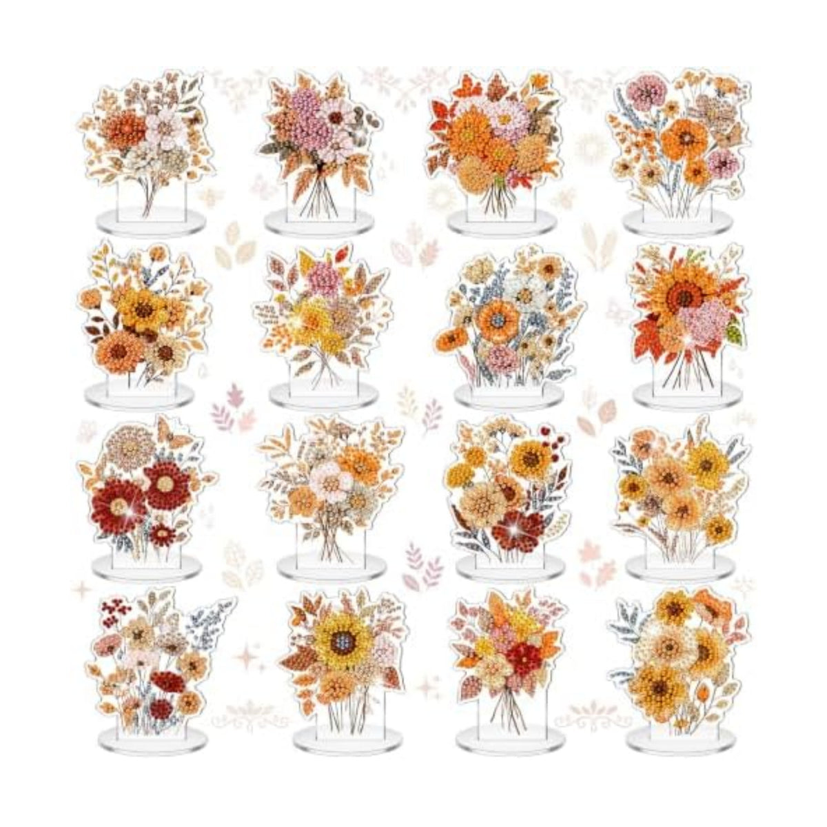 Kosiz 16 Pcs Fall Wildflower Diamond Art Tabletop Decor Fall Diamond Art