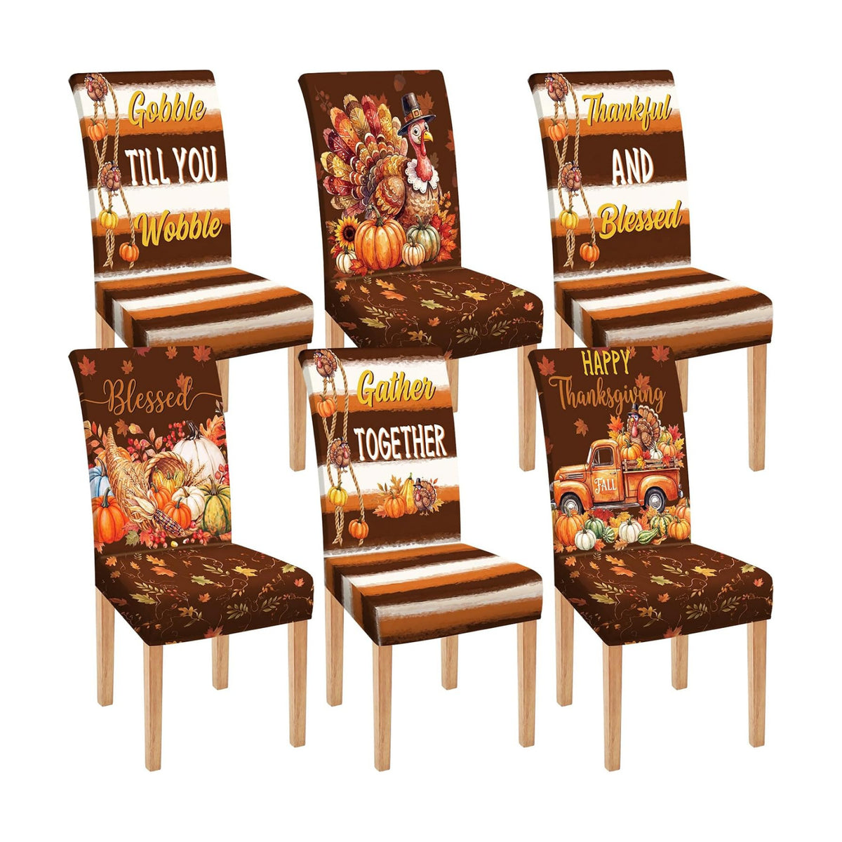 Moukeren 6 Pcs Thanksgiving Chair Covers Fall Striped Dining Slipcovers