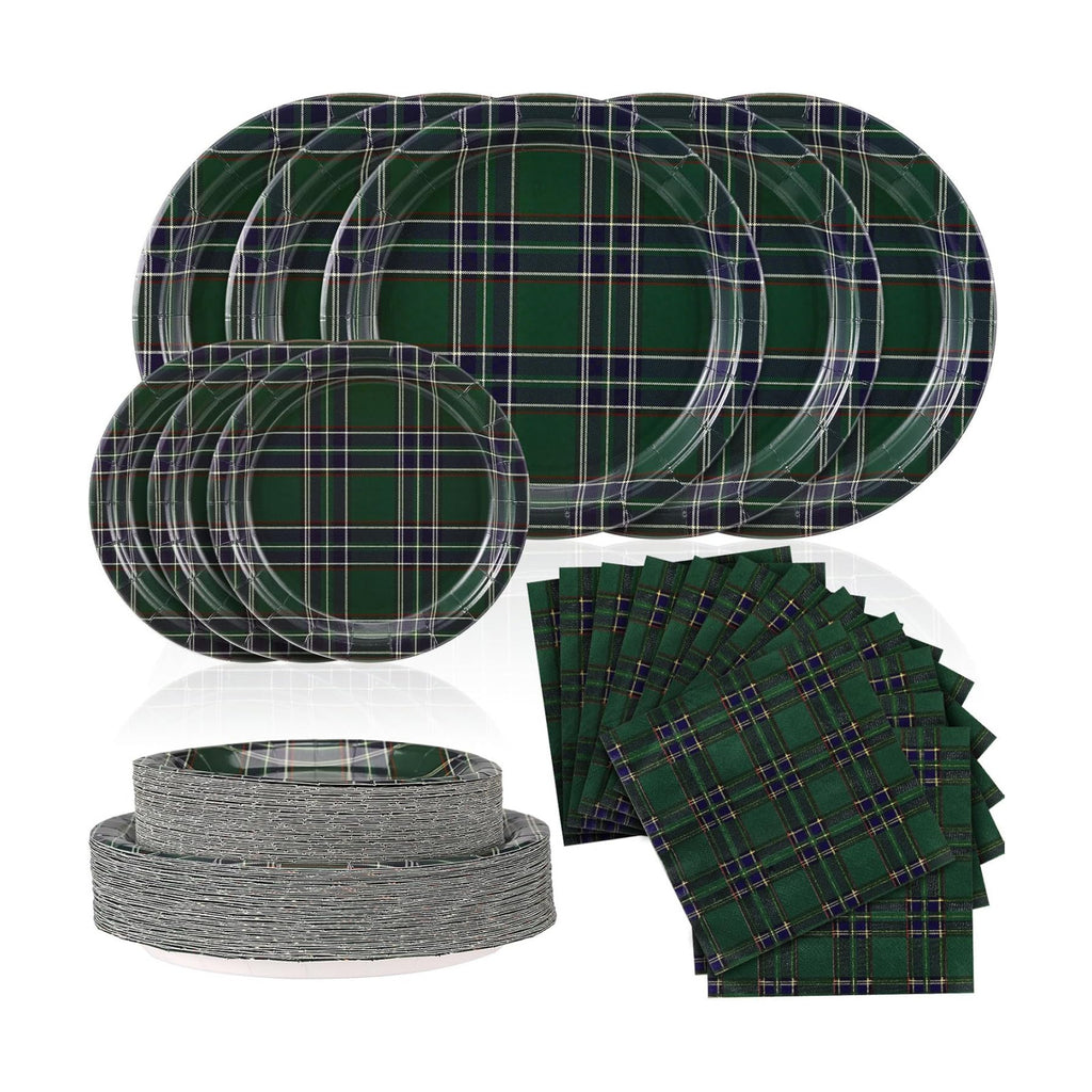 Yungyan 150 Pcs Dark Green Tartan Plates Napkins Dark Green Serves 50