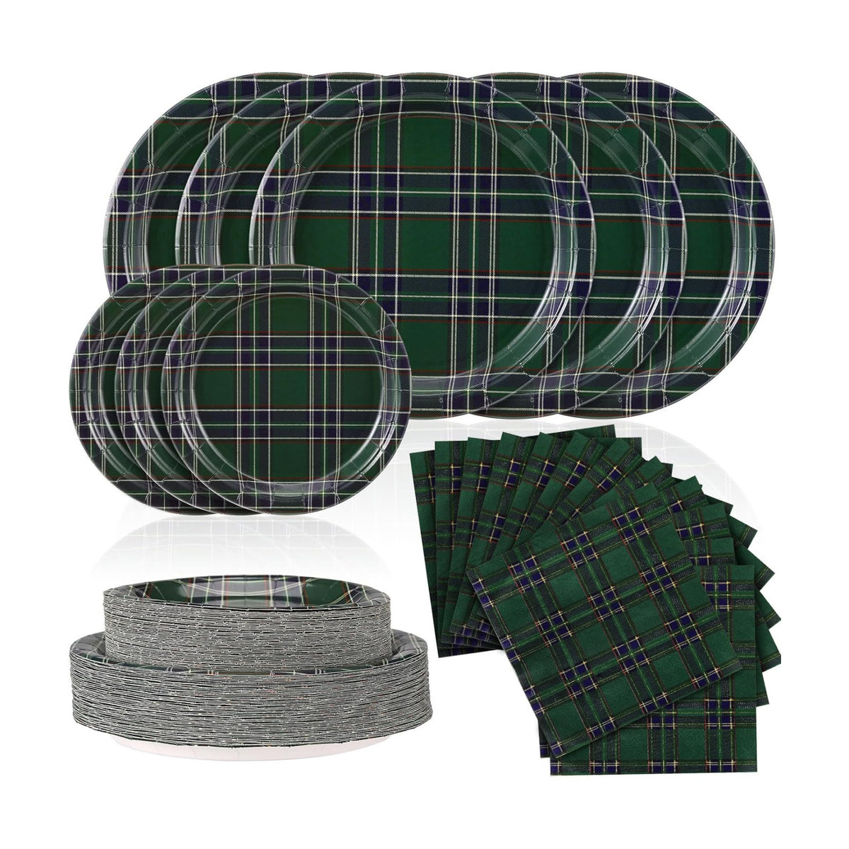 Yungyan 150 Pcs Dark Green Tartan Plates Napkins Dark Green Serves 50