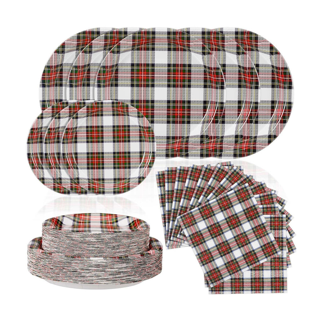 Yungyan 150 Pcs White Tartan Plates Napkins White Serves 50