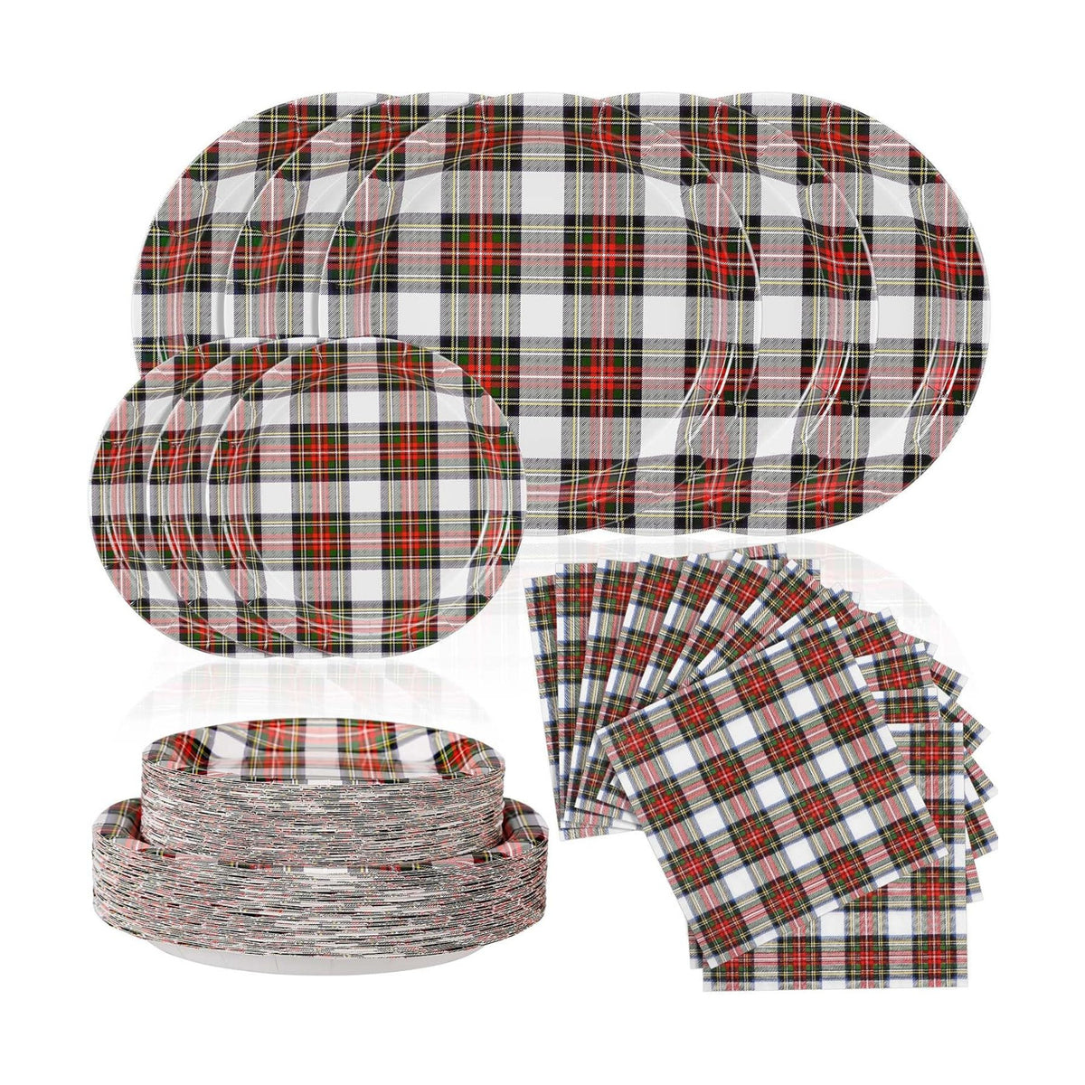 Yungyan 150 Pcs White Tartan Plates Napkins White Serves 50