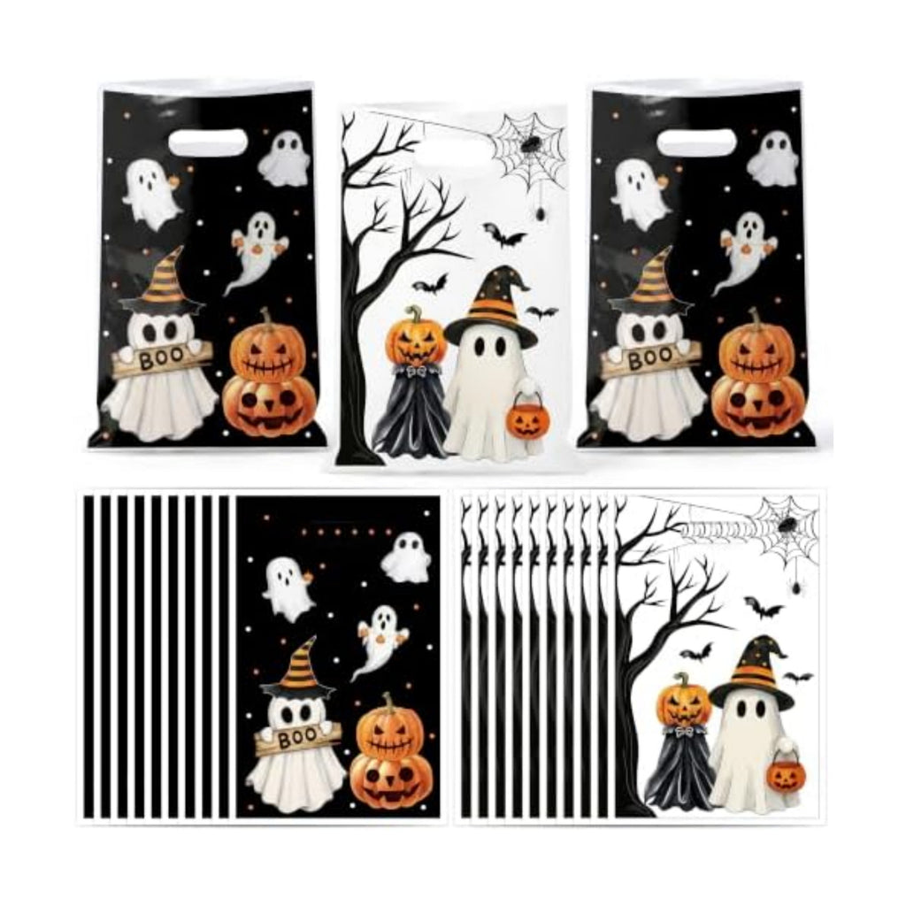 Haooryx Little Boo Party Favor Bag 50Pcs Halloween Pumpkin Plastic Gift Bag