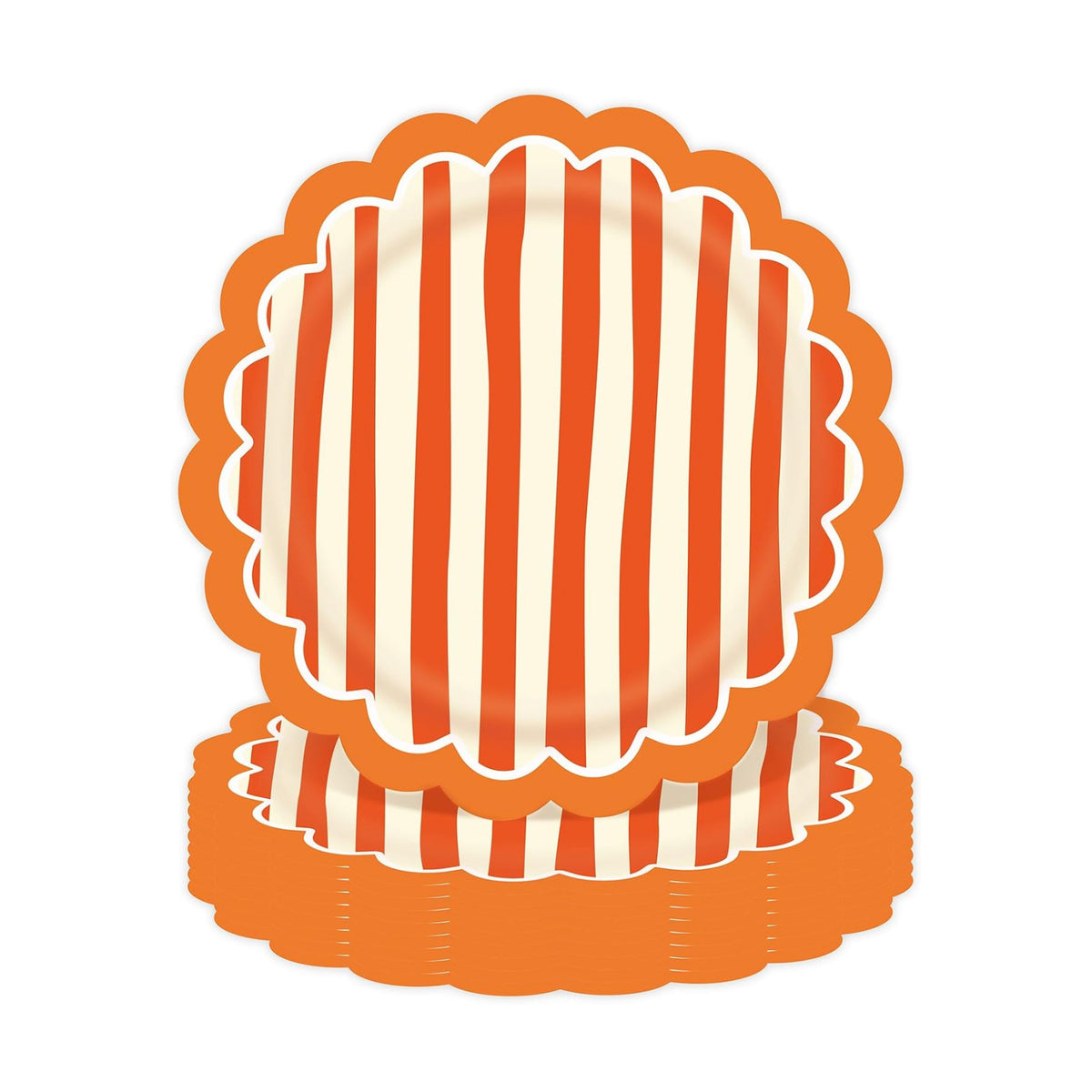 JarThenaAMCS 30Pcs Orange Stripe Paper Plates Fall Scalloped Disposable Plate Striped Dessert Plate for Autumn Thanksgiving Birthday Bridal Baby Shower Wedding Party Table Decor