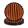 JarThenaAMCS 30Pcs Orange Black Stripe Paper Plates Halloween Scalloped Disposable Plate Striped Dessert Plate for Halloween Birthday Baby Shower Party Table Decor