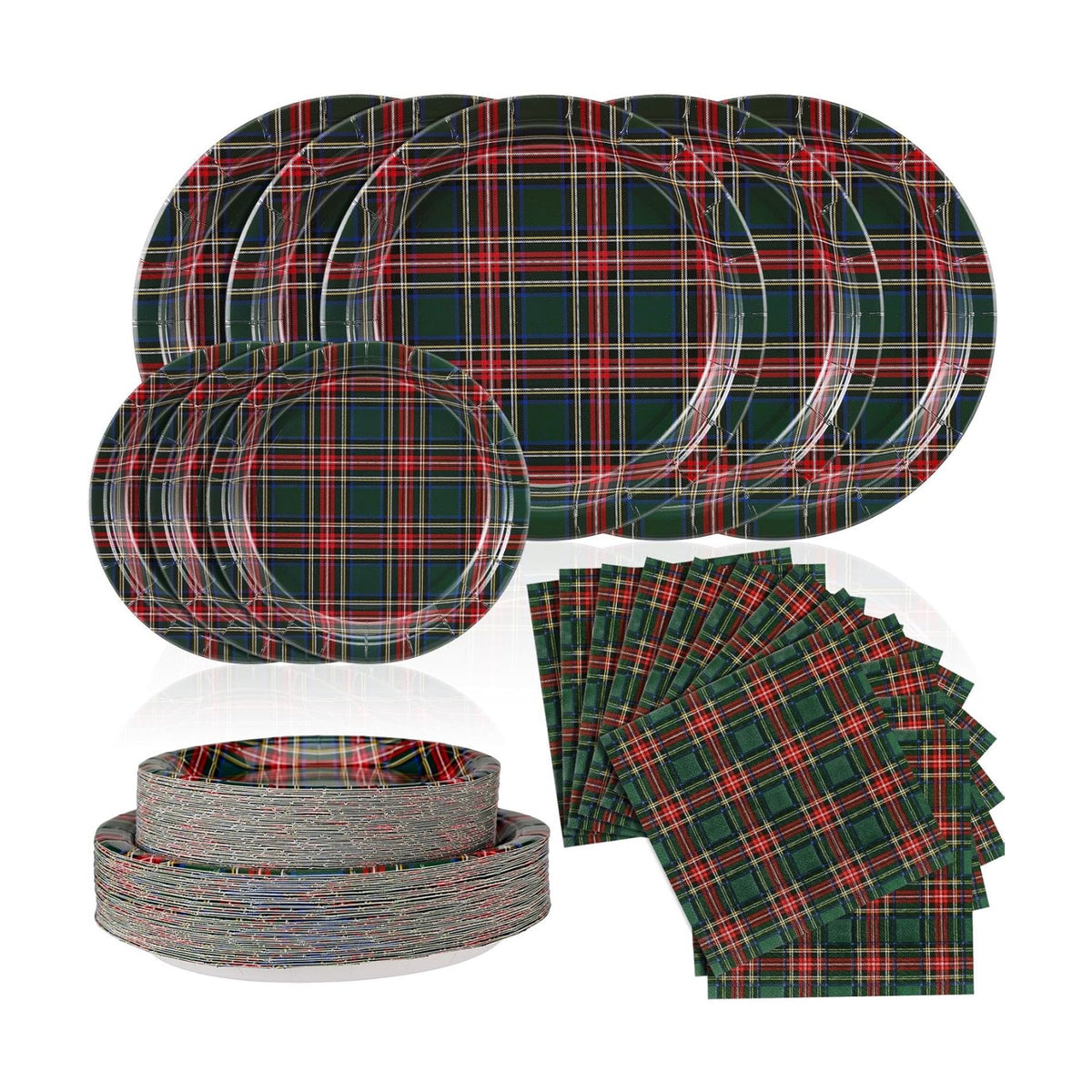 Yungyan 150 Pcs Red Green Plaid Plates Napkins Green Red Serves 50